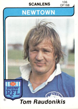 1980 Scanlens Common Card - Base 106 Tom Raudonikis Newtown Jets