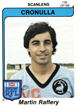 1980 Scanlens Common Card - Base 136 Martin Raftery Cronulla Sharks