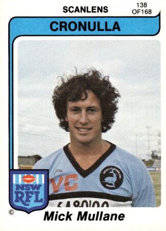 1980 Scanlens Common Card - Base 138 Mick Mullane Cronulla Sharks