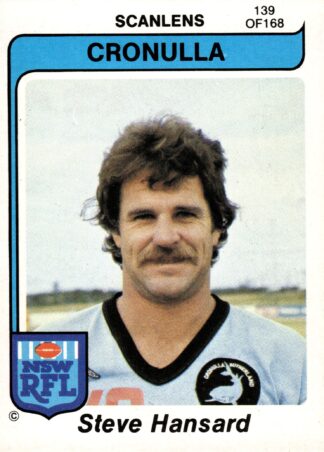 1980 Scanlens Common Card - Base 139 Steve Hansard Cronulla Sharks