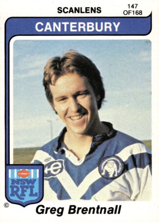 1980 Scanlens Common Card - Base 147 Greg Brentnall Canterbury Bulldogs