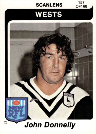1980 Scanlens Common Card - Base 157 John Donnelly Western Suburbs Magpies