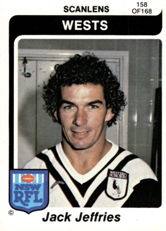 1980 Scanlens Common Card - Base 158 Jack Jeffries Western Suburbs Magpies
