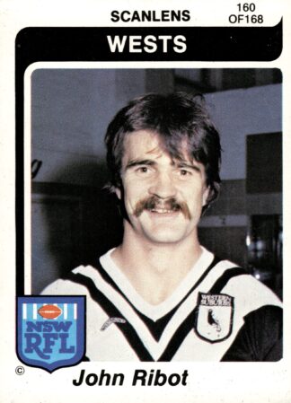 1980 Scanlens Common Card - Base 160 John Ribot Western Suburbs Magpies