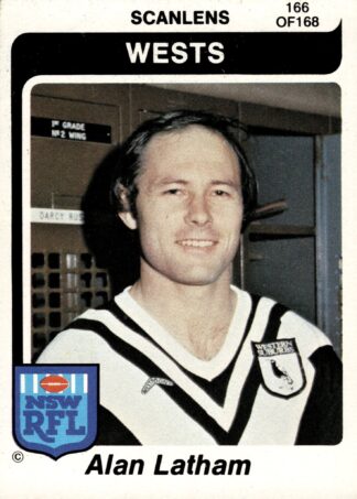 1980 Scanlens Common Card - Base 166 Alan Latham Western Suburbs Magpies