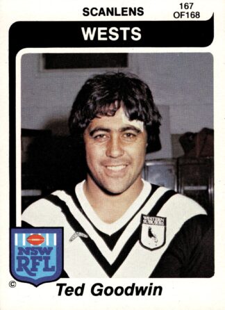 1980 Scanlens Common Card - Base 167 Ted Goodwin Western Suburbs Magpies