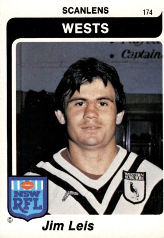 1980 Scanlens Common Card - Base 174 Jim Leis Western Suburbs Magpies