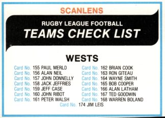 1980 Scanlens Common Card - Checklist Western Suburbs Magpies