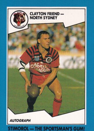 1989 Scanlens Common Card - Base 082 Clayton Friend North Sydney Bears