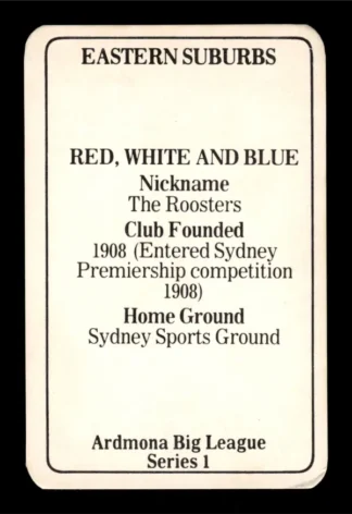 1981 Ardmona NSW Rugby League Club Cards - 01 Eastern Suburbs Roosters Club History