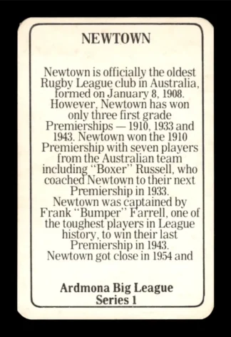 1981 Ardmona NSW Rugby League Club Cards - 02 Newtown Jets Club Records