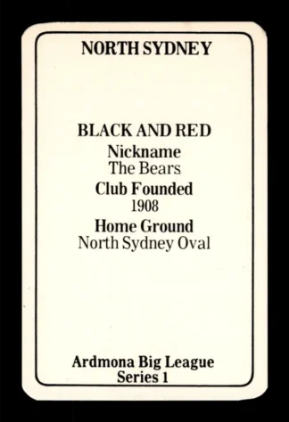 1981 Ardmona NSW Rugby League Club Cards - 01 North Sydney Bears Club History