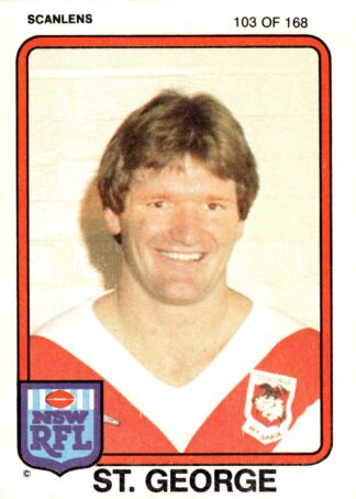 1981 Scanlens Common Card - Base 103 Graeme Wynn St George Dragons