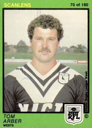 1982 Scanlens Common Card - Base 070 Tom Arber Western Suburbs Magpies