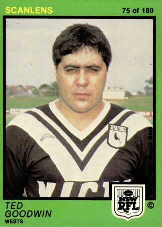 1982 Scanlens Common Card - Base 075 Ted Goodwin Western Suburbs Magpies