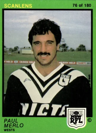 1982 Scanlens Common Card - Base 076 Paul Merlo Western Suburbs Magpies