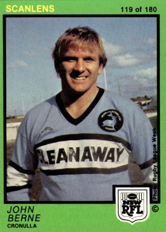 1982 Scanlens Common Card - Base 119 John Berne Cronulla Sharks