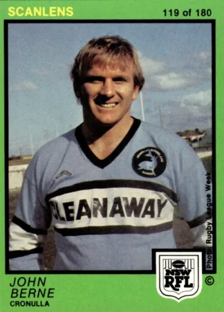 1982 Scanlens Common Card - Base 119 John Berne Cronulla Sharks