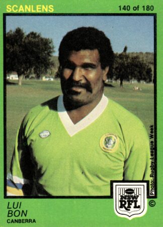1982 Scanlens Common Card - Base 140 Lui Bon Canberra Raiders