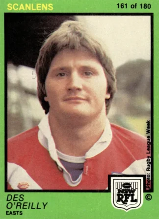 1982 Scanlens Common Card - Base 161 Des O'Reilly Eastern Suburbs Roosters