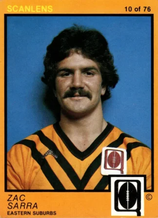 1982 Scanlens QLD Common Card - Base 10 Zac Sarra Eastern Suburbs Tigers