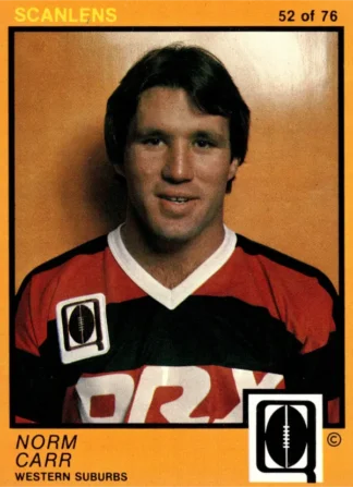 1982 Scanlens QLD Common Card - Base 52 Norm Carr Western Suburbs Panthers
