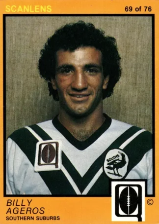 1982 Scanlens QLD Common Card - Base 69 Billy Ageros Southern Suburbs Magpies