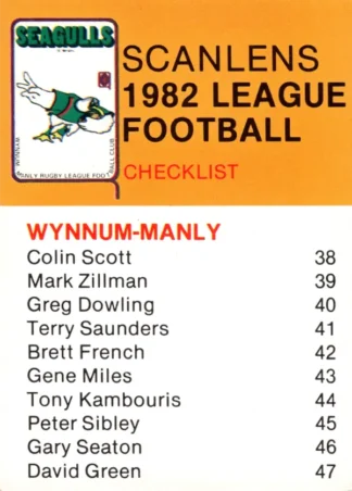 The NRL Trading Card Specialists 8 1982 Scanlens QLD Common Card - Wynnum Manly Seagulls Checklist