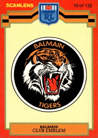 1986 Scanlens Common Card - Base 010 Logo Balmain Tigers