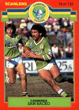 1986 Scanlens Common Card - Base 019 Sam Backo Canberra Raiders