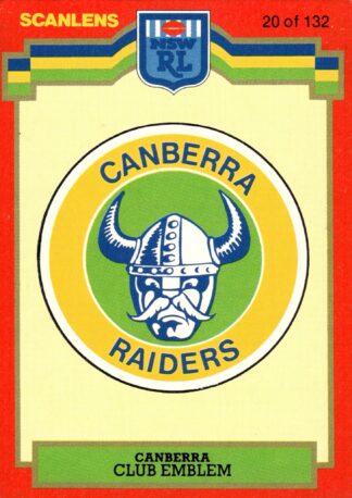 1986 Scanlens Common Card - Base 020 Logo Canberra Raiders