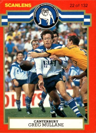 1986 Scanlens Common Card - Base 022 Greg Mullane Canterbury Bulldogs