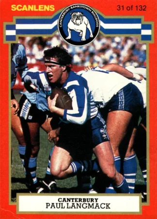 1986 Scanlens Common Card - Base 031 Paul Langmack Canterbury Bulldogs