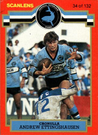 1986 Scanlens Common Card - Base 034 Andrew Ettingshausen Cronulla Sharks