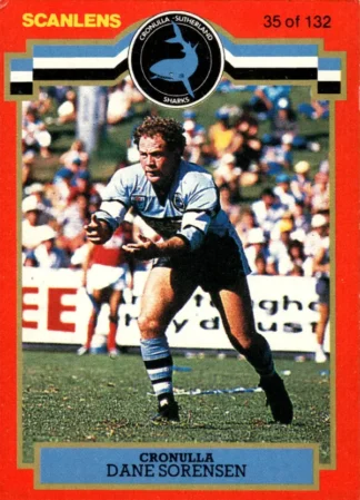 1986 Scanlens Common Card - Base 035 Dane Sorensen Cronulla Sharks