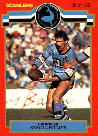 1986 Scanlens Common Card - Base 036 Errol Hillier Cronulla Sharks