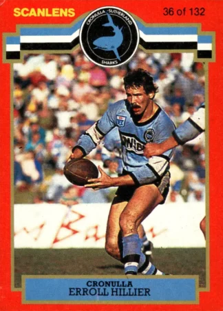 1986 Scanlens Common Card - Base 036 Errol Hillier Cronulla Sharks