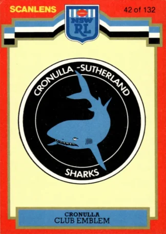 1986 Scanlens Common Card - Base 042 Logo Cronulla Sharks