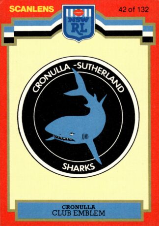 1986 Scanlens Common Card - Base 042 Logo Cronulla Sharks