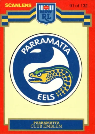 1986 Scanlens Common Card - Base 091 Logo Parramatta Eels