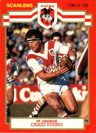 1986 Scanlens Common Card - Base 106 Craig Young St George Dragons