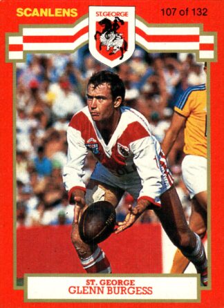1986 Scanlens Common Card - Base 107 Glenn Burgess St George Dragons