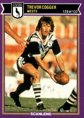 1987 Scanlens Common Card - Base 128 Trevor Cogger Western Suburbs Magpies