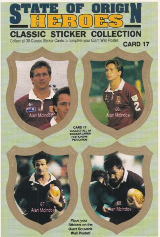 1991 QLD State Of Origin Heroes - Sticker Card 17 Alan McIndoe