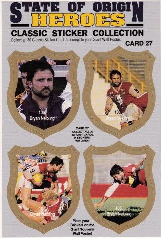 1991 QLD State Of Origin Heroes - Sticker Card 27 Bryan Neibling