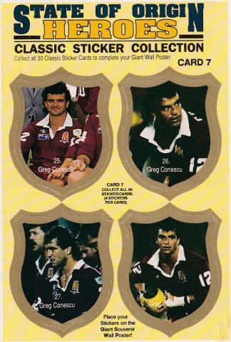 1991 QLD State Of Origin Heroes - Sticker Card 07 Greg Conescu