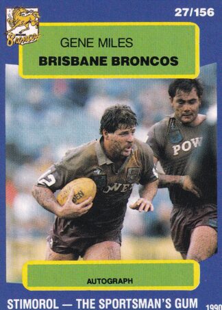 1990 Stimorol Common Card - Base 027 Gene Miles Brisbane Broncos