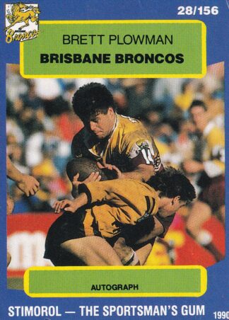 1990 Stimorol Common Card - Base 028 Brett Plowman Brisbane Broncos