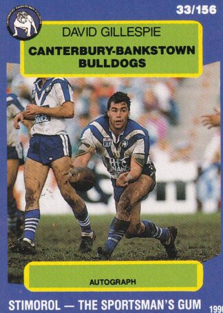 1990 Stimorol Common Card - Base 033 David Gillespie Canterbury Bulldogs