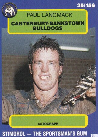 1990 Stimorol Common Card - Base 035 Paul Langmack Canterbury Bulldogs